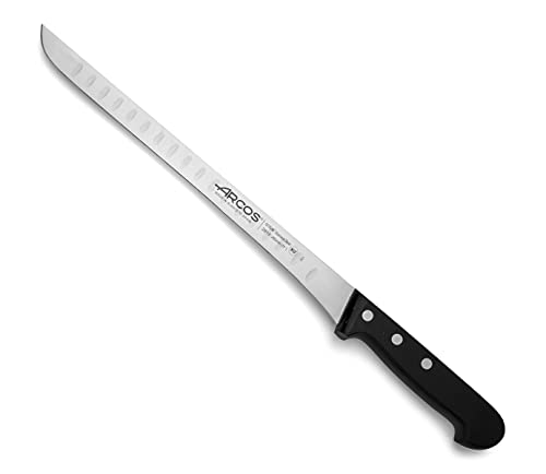 Arcos Serie Universal, Cuchillo Jamonero, Hoja de Acero Inoxidable Nitrum 240 mm con alveolos, Mango de Polioximetileno, POM Color Negro