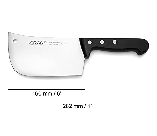 Arcos Serie Universal - Hachuela Macheta de Cocina para cortar huesos y carne, Hoja de Acero Inoxidable NITRUM 160 mm, Mango de Polioximetileno (POM), Color Negro