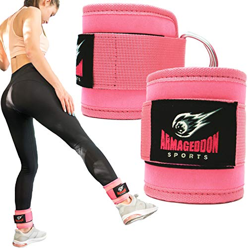 ARMAGEDDON SPORTS Par de Tobilleras Deportivas para Máquinas de Cable 2 Correas de Tobillo Acolchadas Serrez VOS Cuisses et VOS Jambes Entières - Tobilleras Deportiva Entrenamiento de Glúteoss (Rosa)