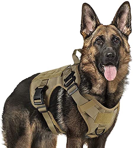 Arnes Perro Grande No-Pull Arnes Perro Antitirones Táctico de Malla Transpirable Chaleco para Entrenamiento con 2 Anillos Ajustable con Sistema Molle para Entrenar Caminar Cazar-Marrón||XL