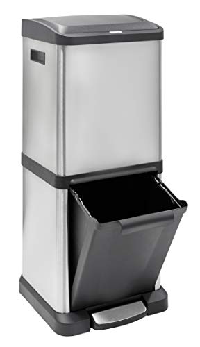 Arregui Binary CR705-34L Cubo de Basura y Reciclaje de Acero Inoxidable de 2 cubos verticales, inox