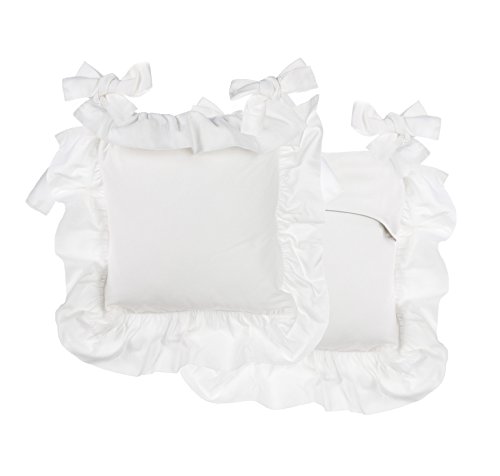 AT17 Cojín de la Silla con Volantes, Funda y Relleno de Cojin, Almohada Funda De Cojín Romántico Rústico Shabby Chic - Volantes - 40x40 - Blanco