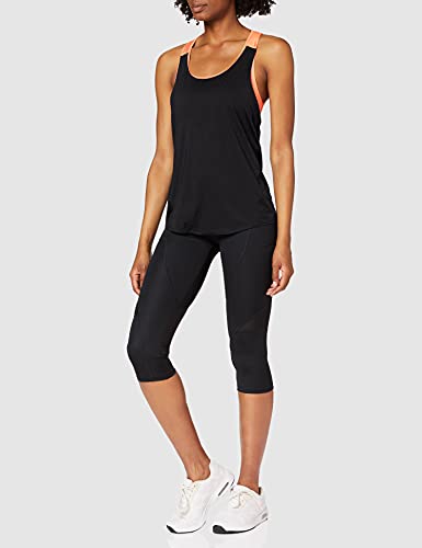 AURIQUE Camiseta Deportiva Mujer, Multicolor (Black/Geranium), X-Large