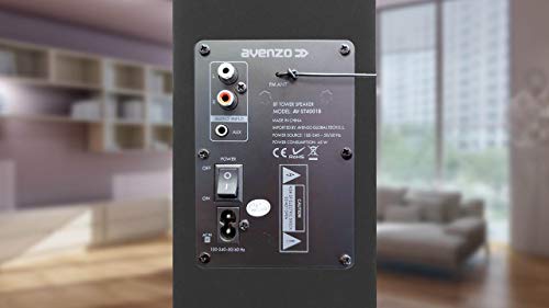 Avenzo - Torre de Sonido, Modelo AV-ST4001B, Potencia de 80 W, Con Bluetooth, Con Ranura microSD y USB, Incluye Radio FM, Dimensiones: 158 mm x 240 mm x 998 mm, Color Negro