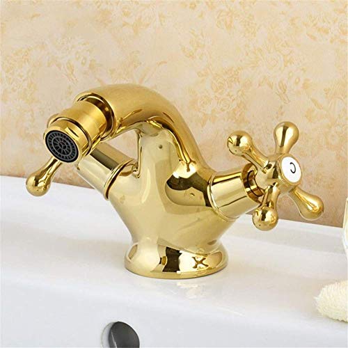 AXWT Mango de Oro Bidet Eje de la espita Doble Golden Cuenca Mezclador del bidé de la grúa de latón Antiguo Grifo de baño Grifo