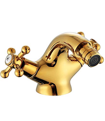 AXWT Mango de Oro Bidet Eje de la espita Doble Golden Cuenca Mezclador del bidé de la grúa de latón Antiguo Grifo de baño Grifo