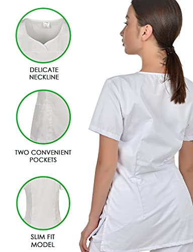 B-well Ines Casaca Elástica Señora Uniforme Estética Casacas Sanitarias Mujer Manga Corta Cuello V Uniformes Sanitarios Mujereterinarios Blanco M