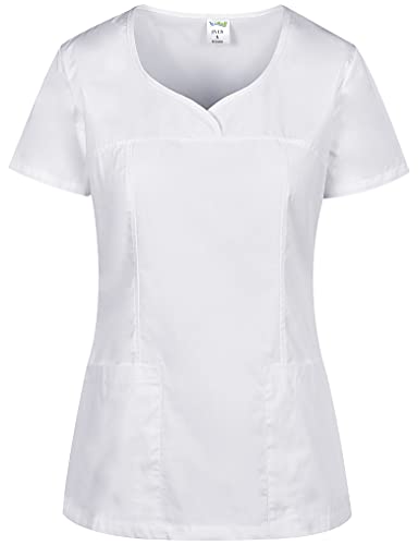 B-well Ines Casaca Elástica Señora Uniforme Estética Casacas Sanitarias Mujer Manga Corta Cuello V Uniformes Sanitarios Mujereterinarios Blanco M