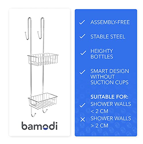 Bamodi Estantería de baño colgada Estantería de baño Ducha con Percha - Cómodo Organizador de Ducha Antideslizante (Acero, 70 x 18,5 x 19 cm)