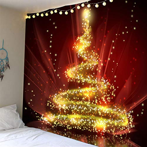 Banemi Decor Wall, Decoracion Navidad Escaparates Árbol de Navidad Estrella Oro Rojo Poliéster Tapiz Decorativo Pared Navideño 150X130cm