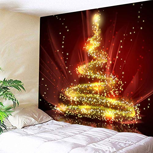 Banemi Decor Wall, Decoracion Navidad Escaparates Árbol de Navidad Estrella Oro Rojo Poliéster Tapiz Decorativo Pared Navideño 150X130cm