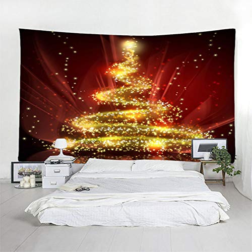 Banemi Decor Wall, Decoracion Navidad Escaparates Árbol de Navidad Estrella Oro Rojo Poliéster Tapiz Decorativo Pared Navideño 150X130cm