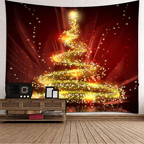 Banemi Decor Wall, Decoracion Navidad Escaparates Árbol de Navidad Estrella Oro Rojo Poliéster Tapiz Decorativo Pared Navideño 150X130cm