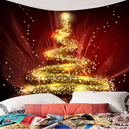 Banemi Decor Wall, Decoracion Navidad Escaparates Árbol de Navidad Estrella Oro Rojo Poliéster Tapiz Decorativo Pared Navideño 150X130cm