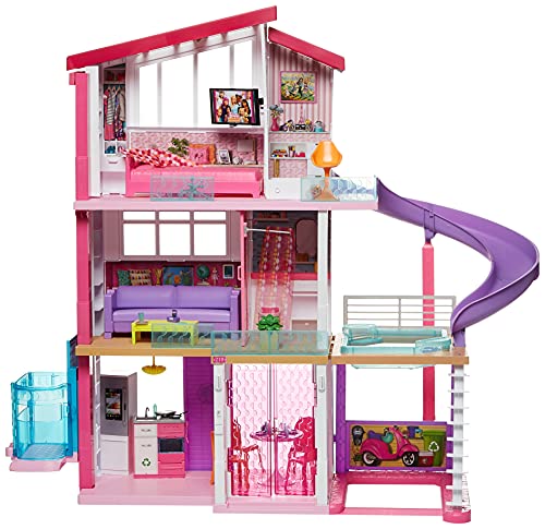 Barbie Casa De Muñecas con Accesorios, La Casa De Tus Sueños, con Elevador Nuevo + Caravana para Acampar 3 En 1 De con Piscina, Camioneta, Barca Y 50 Accesorios