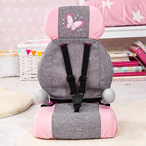 Bayer Design- Silla de Coche, Accesorios de Muñeca, Comcinturón, Moderno, Color Gris, Rosa Commariposa (67533Aa)