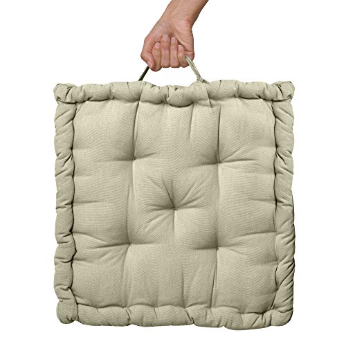 Beautissu Set de 4 Cojines para Silla Mila Cojines de Suelo con asa de Transporte en Natural - Acolchado Muy Grueso - 40x40x8 cm 100% algodón