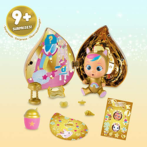 BEBÉS LLORONES LÁGIMAS MÁGICAS Casita Dorada (Golden Edition) | Mini bebé llorón Sorpresa coleccionable con lágrimas y Accesorios dorados - Muñeca para niñas y niños +3 Años