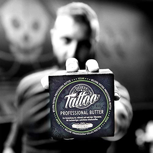 Believa Tattoo crema de mantequilla profesional - Mantequilla vegana para el cuidado del tatuaje (100ml)