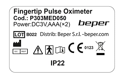 BEPER Oxímetro de Dedo, ABS, Blanco, Mediano