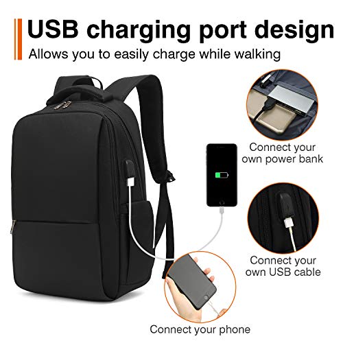 Besttravel Mochila para Portátil, Mochila Unisex Impermeable para Ordenador Portátil de hasta 15.6 Pulgadas,Con Anillo de bloqueo antirrobo y Puerto USB,para los Estudios,Trabajo o Viajes - Negro