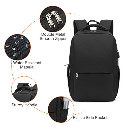 Besttravel Mochila para Portátil, Mochila Unisex Impermeable para Ordenador Portátil de hasta 15.6 Pulgadas,Con Anillo de bloqueo antirrobo y Puerto USB,para los Estudios,Trabajo o Viajes - Negro