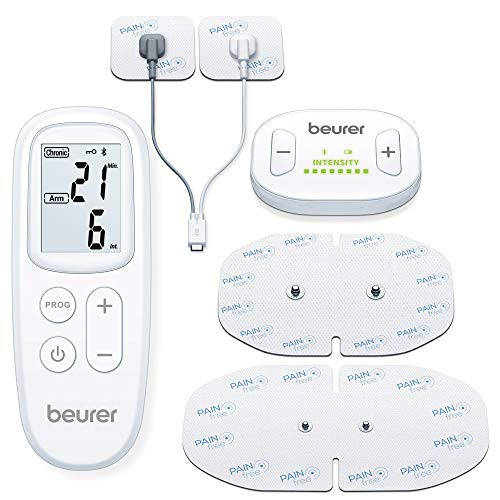 Beurer EM 70 Dispositivo TENS / EMS inalámbrico, dispositivo de corriente de estimulación sin cables para terapia del dolor, estimulación muscular y masaje, con app, 4 electrodos incluidos