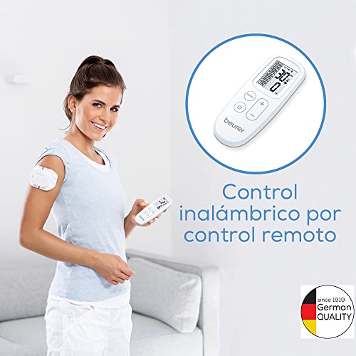 Beurer EM 70 Dispositivo TENS / EMS inalámbrico, dispositivo de corriente de estimulación sin cables para terapia del dolor, estimulación muscular y masaje, con app, 4 electrodos incluidos