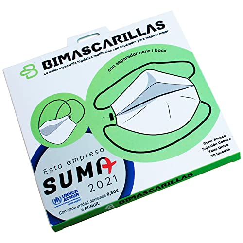 Bimascarillas - Mascarilla reutilizable de tela blanca con separador para respirar mejor - Con elásticos a la nuca