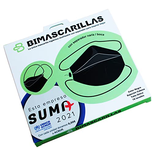 Bimascarillas - Mascarilla reutilizable de tela negra con separador para respirar mejor - Con elásticos a la nuca