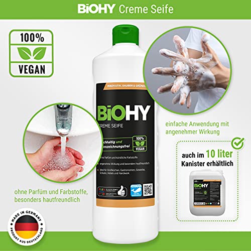 BiOHY Crema de Jabon (Bote de 10 litros) | Suave, hidratante e inodoro jabón de manos del sector vegetal | LIBRE DE FOSFATOS Sin perfume ni colorantes (Creme-Seife)