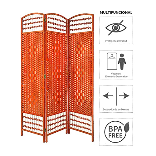 Biombo Separador de ambientes. Economico. Naranja de Junco Natural para decoración 170 x 120 cm - Hogar y más