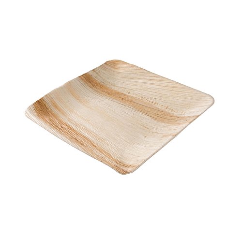 BIOZOYG DTW05349 Plato de Hoja de Palma, 25 uds, Cuadrado, 25x25 cm, Biodegradable