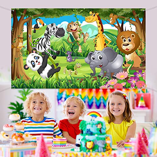 Blulu Decoraciones de Fiesta Temática de Selva, Póster de Fiesta de Cumpleaños de Tela Extra Grande, Pancarta de Fonda de Safari de Selva, Foto Props de Animal de Selva