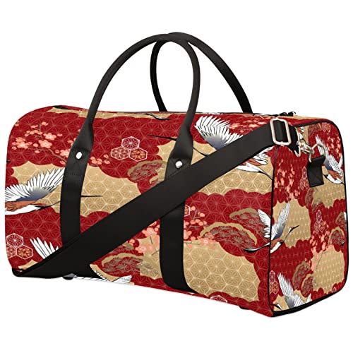 Bolsa de viaje de aves de grúa japonesa, bolsa de gimnasio, bolsa de equipaje, bolsa de fin de semana, bolsa de gran capacidad con correa para el hombro para hombres adultos y mujeres unisex