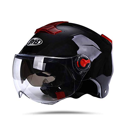 BOSEMAN Casco de Motocicleta con Visera, Adecuado para ciclomotores, Scooters, cruceros, Pase la Prueba de colisión para Cumplir con la Seguridad Vial(Negro)