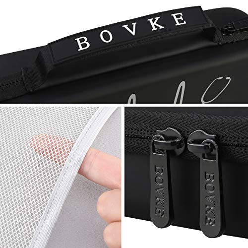 BOVKE Estuche para estetoscopio 3M Littmann Classic III, Lightweight II S.E, MDF Estetoscopios Acoustica Deluxe - Espacio adicional para tijeras de vendaje EMT Trauma Shears y LED Penlight, Negro