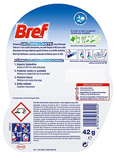 Bref Gel Brillante Océano Ártico Todo en 1 (pack de 11 unidades), cesta en gel para una limpieza completa,colgadores WC para la limpieza del baño, frescor duradero y brillo radiante