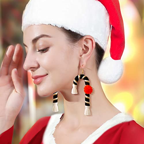 BTSEURY Pendientes de Navidad con forma de muleta, pendientes bohemios hechos a mano para mujer