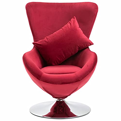 Butaca Orejera, Sillón para Salón Sillón Relax Silla con Brazos Sillón Egg Giratorio con cojín Terciopelo Rojo