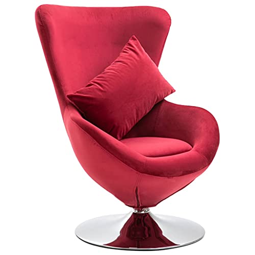 Butaca Orejera, Sillón para Salón Sillón Relax Silla con Brazos Sillón Egg Giratorio con cojín Terciopelo Rojo