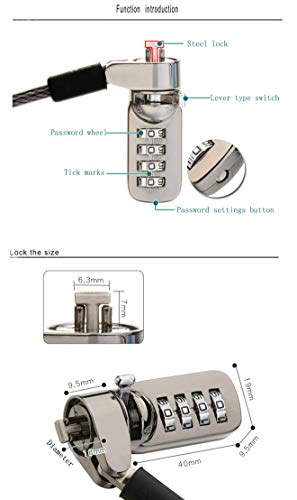 CaLeQi Cable de Seguridad con Cerradura de Combinación para Ordenador portátil, Ordenador, Monitor LCD, 2 m de Cable Negro (Bloqueo de Computadora)