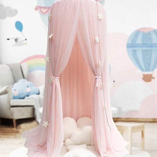 Cama con Dosel para Niñas - Princesa Cama con Dosel Mosquitera Cúpula Vivero Hilo Premium Decoración de La Sala de Juegos, Rosado