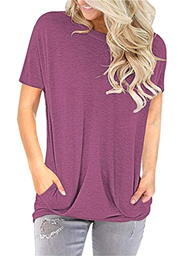 Camiseta Mujer Casual Tops Manga Corta Bolsillo Mama Camiseta Túnica Leggings Top Blusa Holgada