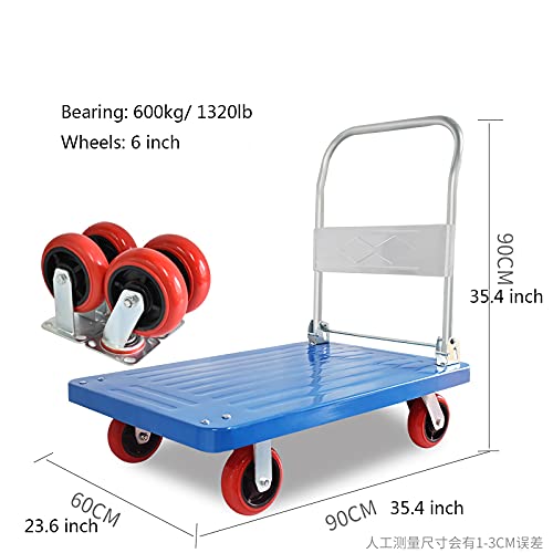 Carretilla Camión de plataforma de acero y plástico de 2 capas de cubierta de cubierta con 4 ruedas y mango plegable Capacidad de carga grande Dolly para moverse Carretilla Plegable ( Size : 1320lb )