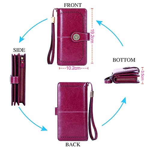 Cartera Cuero Mujer Bloqueo RFID Monedero Piel Mujer Grande con Muchos Bolsillos, Billetera Larga Mujer con Cremallera 26 Ranuras para Tarjetas, Carteras de Piel para Dama XXL (Morado)