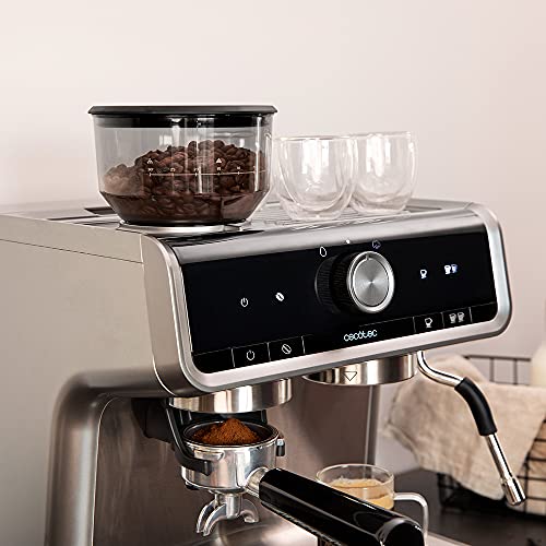 Cecotec Cafetera Express con Brazo con Doble Salida Power Espresso 20 Barista Cream. 1550 W, 20 Bares, Depósito de Café en Grano 250g, Molinillo con 30 Niveles, Thermoblock, Depósito de Agua 2,5 L