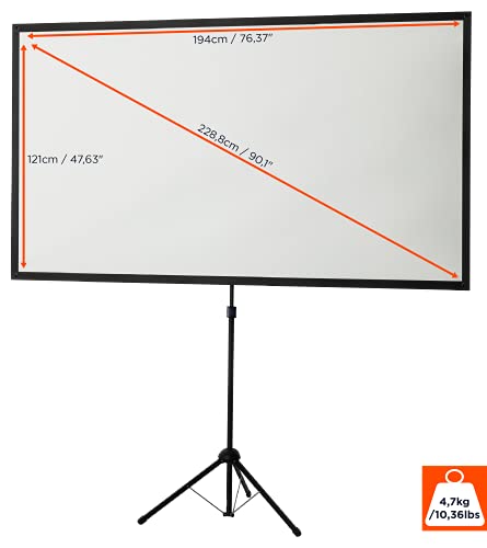 celexon portátil, Ligero y móvil Pantalla de vídeo-trípode con Barra telescópica de Altura Ajustable Ultra-Ligero - 194 x 121 cm - 90" - 16:10