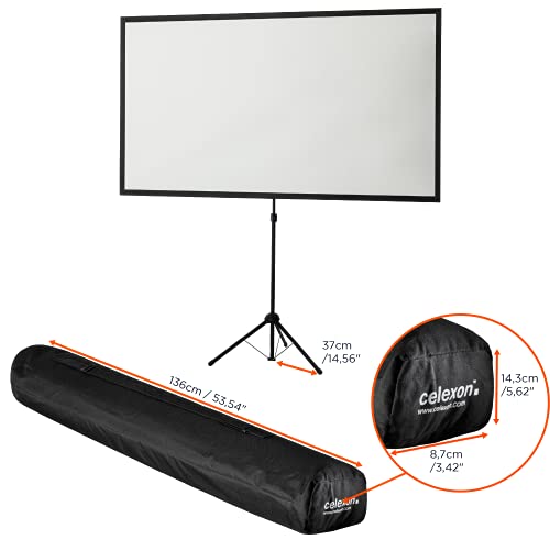 celexon portátil, Ligero y móvil Pantalla de vídeo-trípode con Barra telescópica de Altura Ajustable Ultra-Ligero - 194 x 121 cm - 90" - 16:10