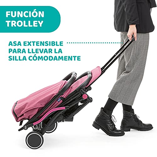 Chicco Trolley Me Silla de Paseo Ligera desde 0 Meses hasta 15 kg, Buggy y Plegable con Función de Trolley, Cierre Compacto, Cubierta para la Lluvia y Capota Plegable, Rosa (Lollipop)